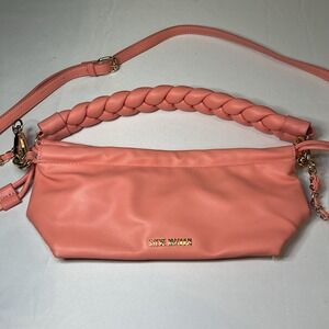Steve Madden Peach Pink Smooth Faux‎ Leather Crossbody Bag Woven Clutch Strap